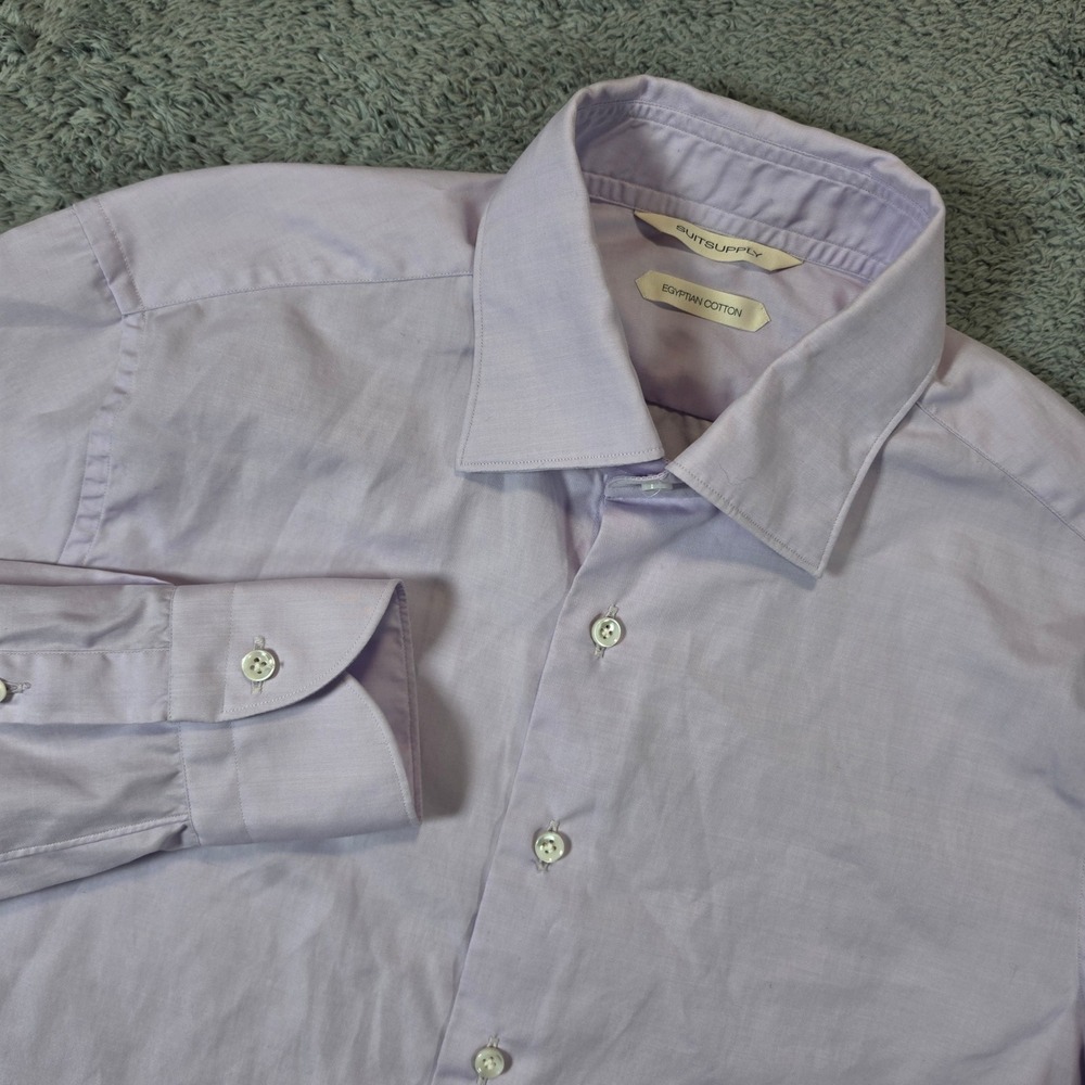 Suitsupply Dress Shirt Mens 15.5 Light Purple Egyptian Cotton Spread Collar Slim